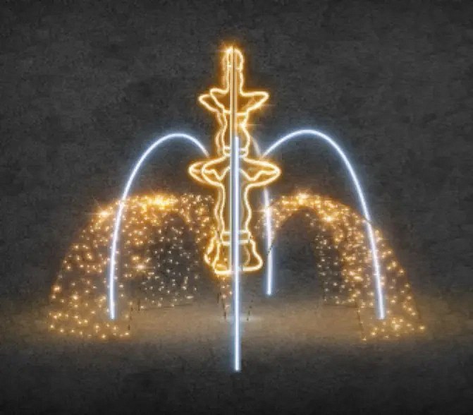 3D LED svetelná fontána, 500 x 250 x 500 cm, teplá a ľadová biela, 36 V, 73 W, z 23 dielov