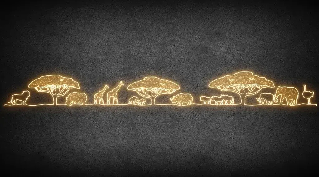 Eco fix 2D LED africké zátišie, 1200 × 135 cm, teplá biela, stojace, 3D tlač, hliník