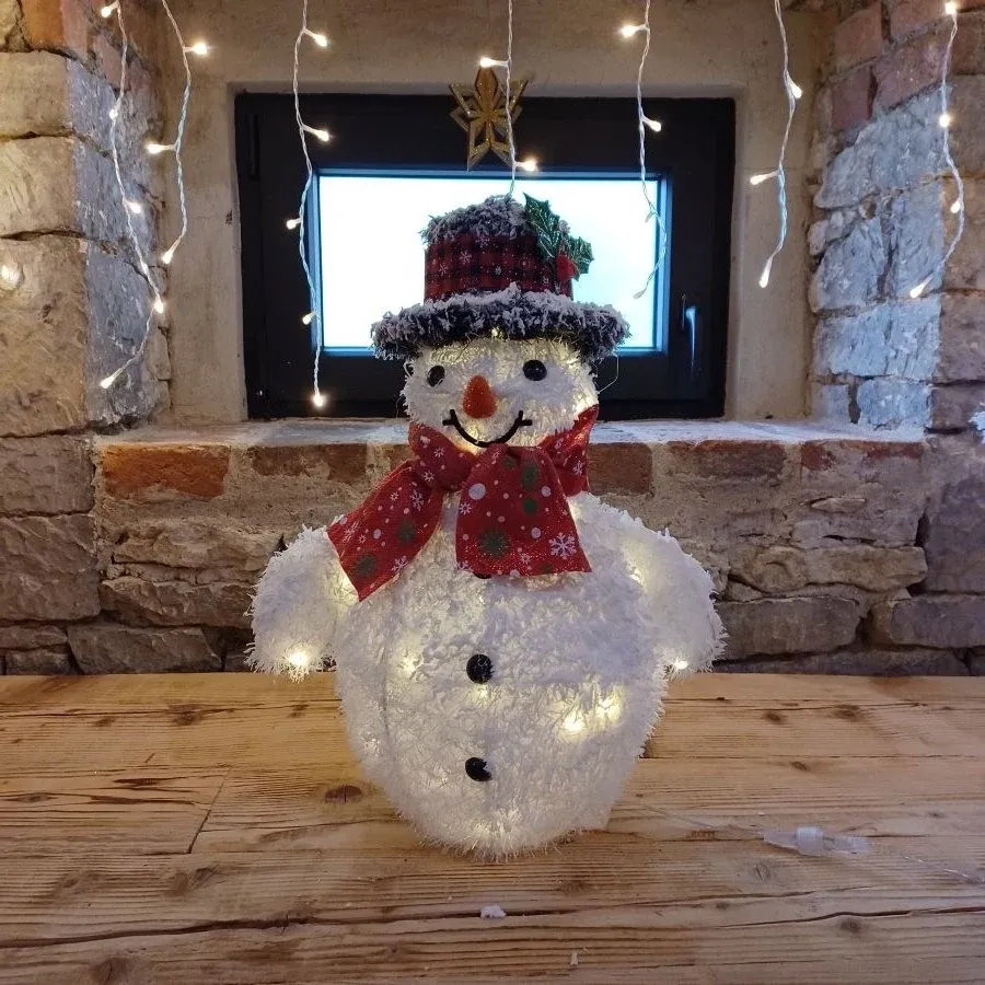 3D LED svetlo snehuliaka Eco Fix, 50 cm, teplá biela, hliník