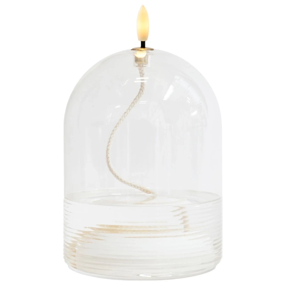 LED olejová lampa Dea, Ø 11 × 15 cm, číra