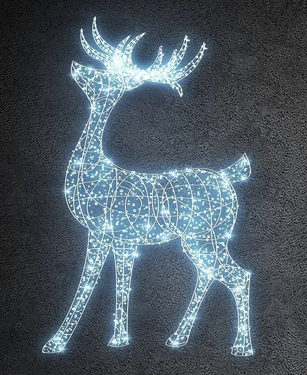 Eco Fix 3D LED svetelný jeleň, 280 × 260 × 100 cm, ľadovo biely, hliník