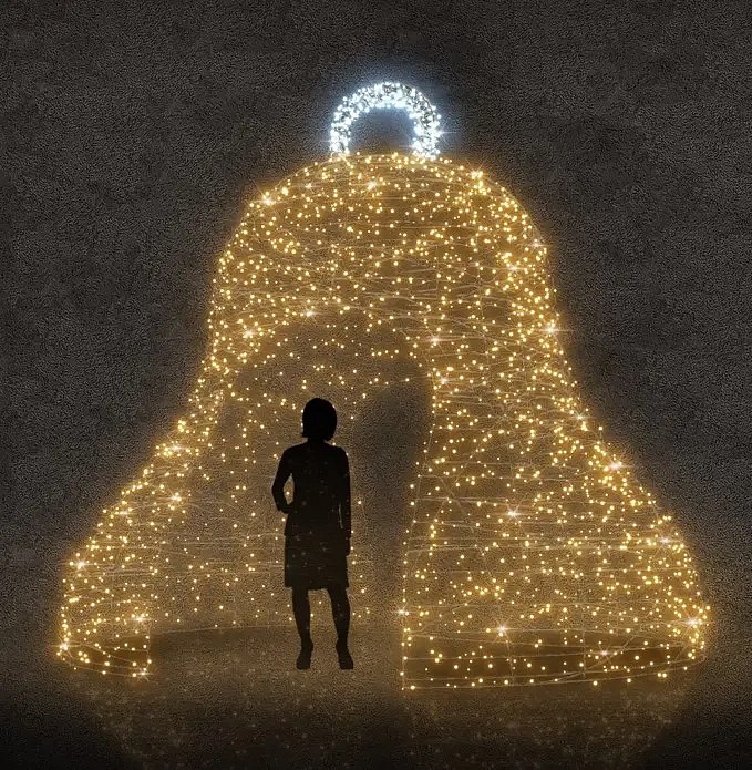 3D LED svetelný zvon, priechodný, 370 cm, teplá biela, z 8 dielov