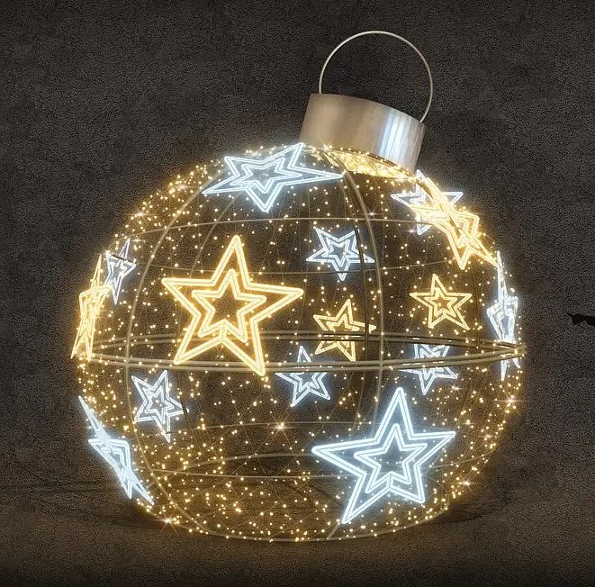 LED svetelná guľa s hviezdami, priemer 350 cm, teplá biela a ľadová biela, 230/24 V, 467 W, 102,6 kg, z 9 dielov