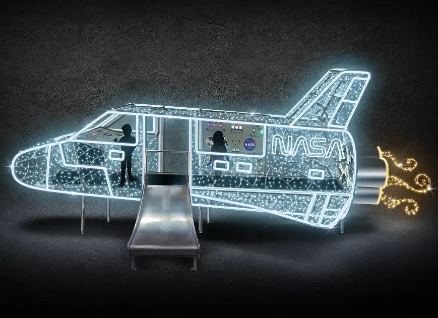 3D LED raketové svetlo 700 cm, ľadovo biele, stojace, hliník