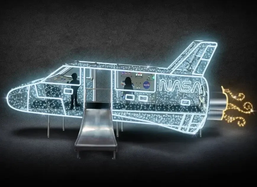 3D LED raketové svetlo 700 cm, ľadovo biele, stojace, hliník