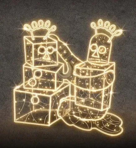 Eco Fix 2D LED svetelný robot s darčekmi, 153 × 120 cm, teplá biela, stojaci, 3D tlač, hliník