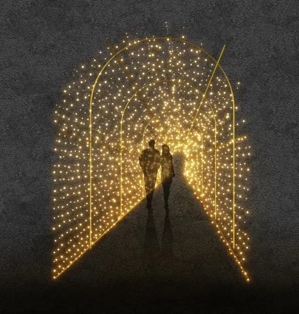 3D svetelný tunel LED, 215 × 275 × 200 cm, teplá biela, 230 V, 38,1 W, 2 diely