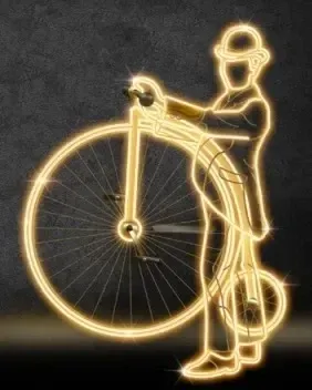 2D LED svetelný muž s velocipédom, 145 × 195 cm, teplá biela, závesný, 3D tlač