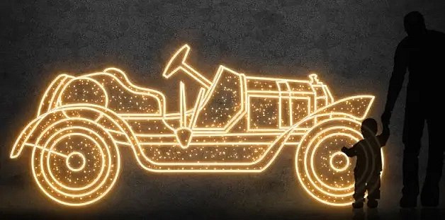Eco Fix 2D LED svetelný automobil Laurin-Klement FC, 335 × 150 × 60 cm, teplá biela, stojaci, 3D tlač