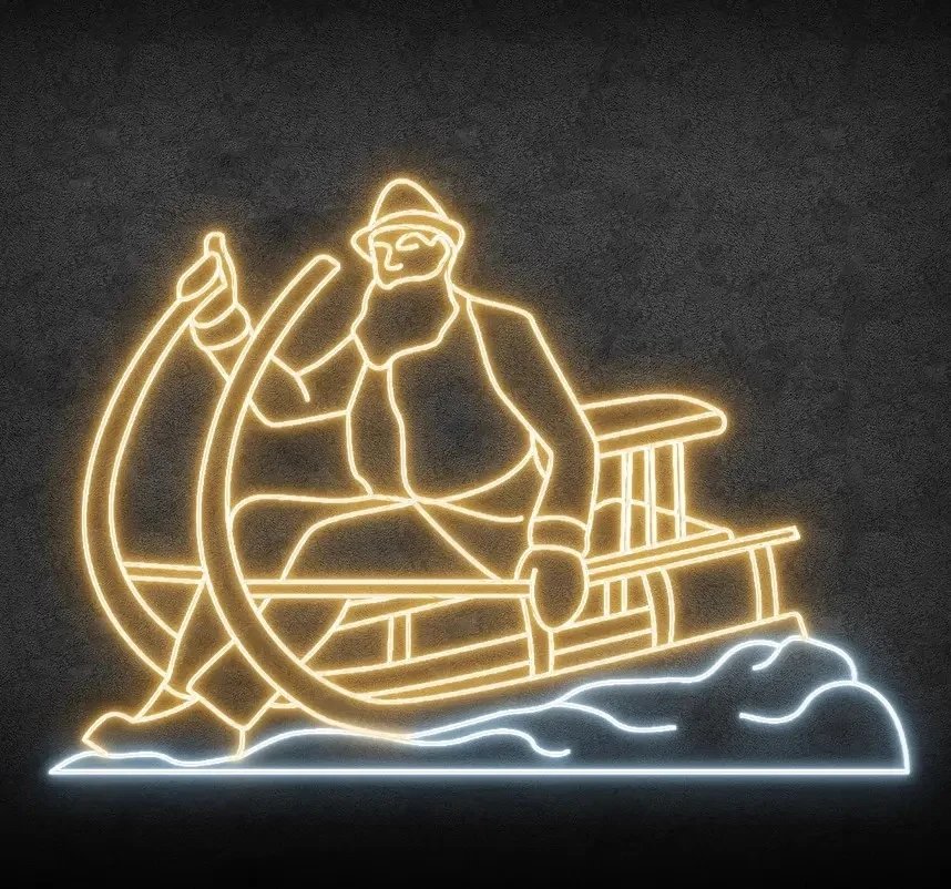 Eco Fix 2D LED svetelný dekor, postava na saniach, 224 × 156 × 4 cm, ľadovo biela, závesný, 3D tlač
