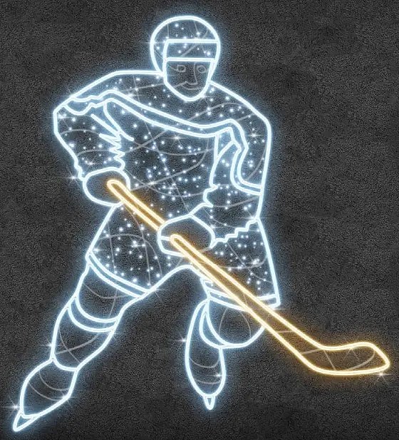 2D LED svetelný hokejista, 189 × 209 cm, teplá a ľadová biela, stojaci, 3D tlač