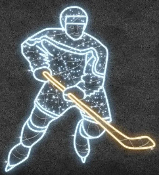 2D LED svetelný hokejista, 189 × 209 cm, teplá a ľadová biela, stojaci, 3D tlač