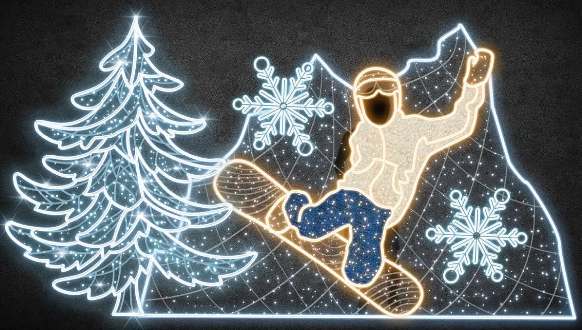 2D LED panoramatické svetlo pre snowboardistov, 455 × 240 cm, teplá a ľadová biela, stojace, 3D tlač
