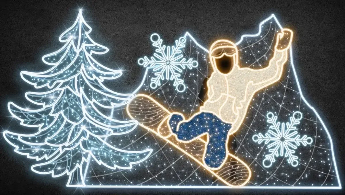 2D LED panoramatické svetlo pre snowboardistov, 455 × 240 cm, teplá a ľadová biela, stojace, 3D tlač