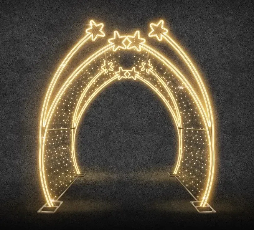 Svetelný tunel Easy Fix 3D LED s hviezdami, 200 × 250 × 200 cm, teplá biela s bleskom, hliník