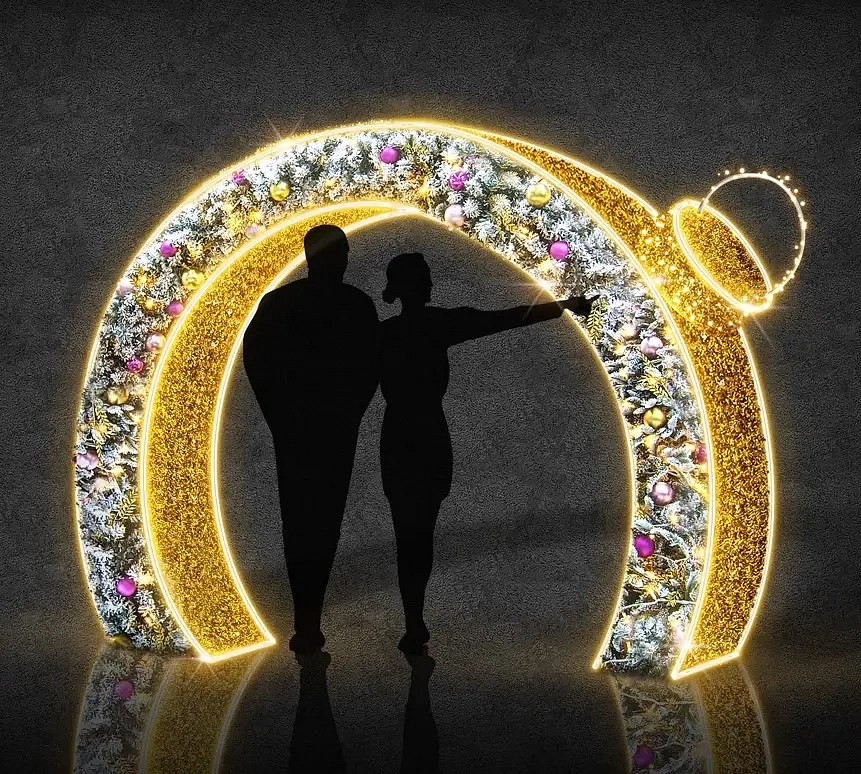 3D svetelný LED ornament na bránu, 250 × 220 cm, teplá biela, hliník