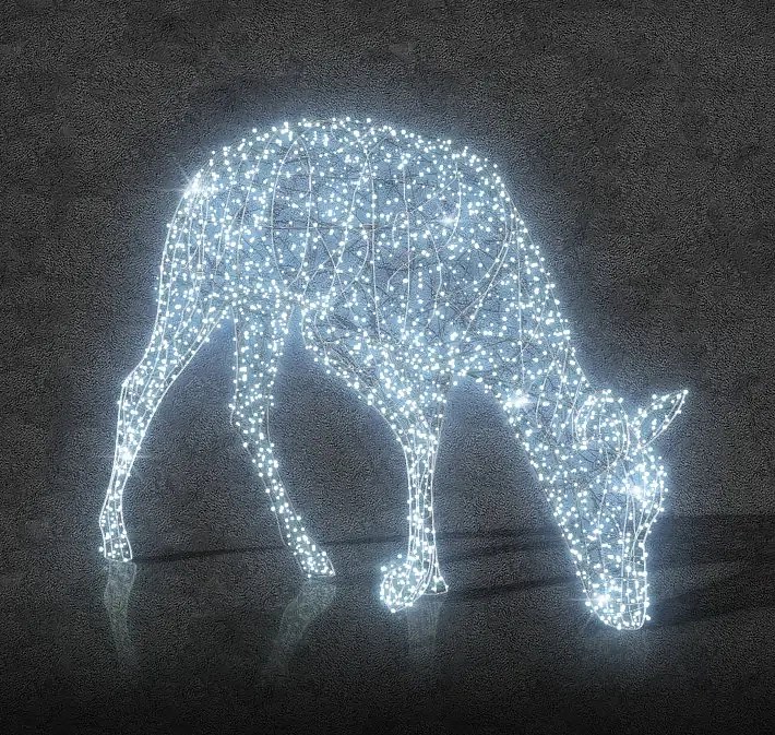 3D LED svetelný jeleň s naklonenou hlavou, 250 cm, ľadovo biely, 24 V, 98,2 W, 91 kg, 3 diely