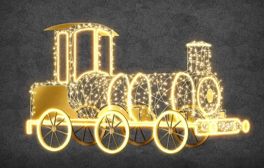3D LED svetelná lokomotíva Eco Fix, 300 × 180 × 90 cm, teplá biela, stojaca, hliník