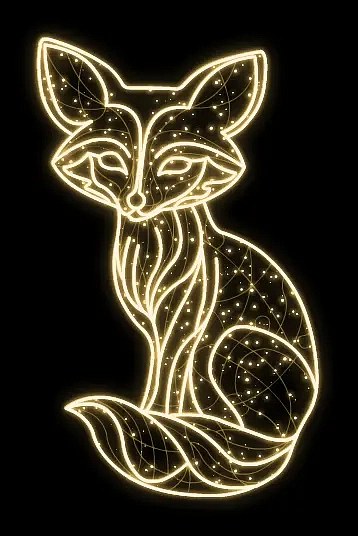 2D LED svetelná líška, 125 × 205 cm, teplá biela, stojaca, 3D tlač