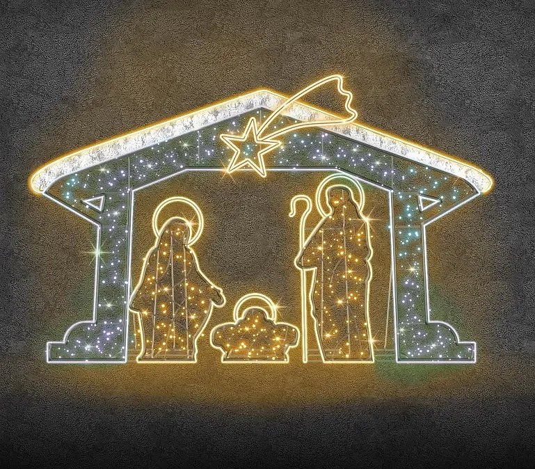 2D LED betlehem Eco Fix, 475 × 300 cm, teplá a ľadová biela, stojaci, 3D tlač, hliník