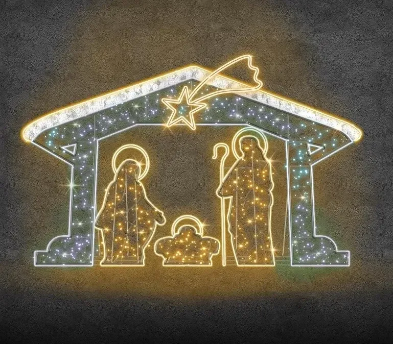 2D LED betlehem Eco Fix, 475 × 300 cm, teplá a ľadová biela, stojaci, 3D tlač, hliník