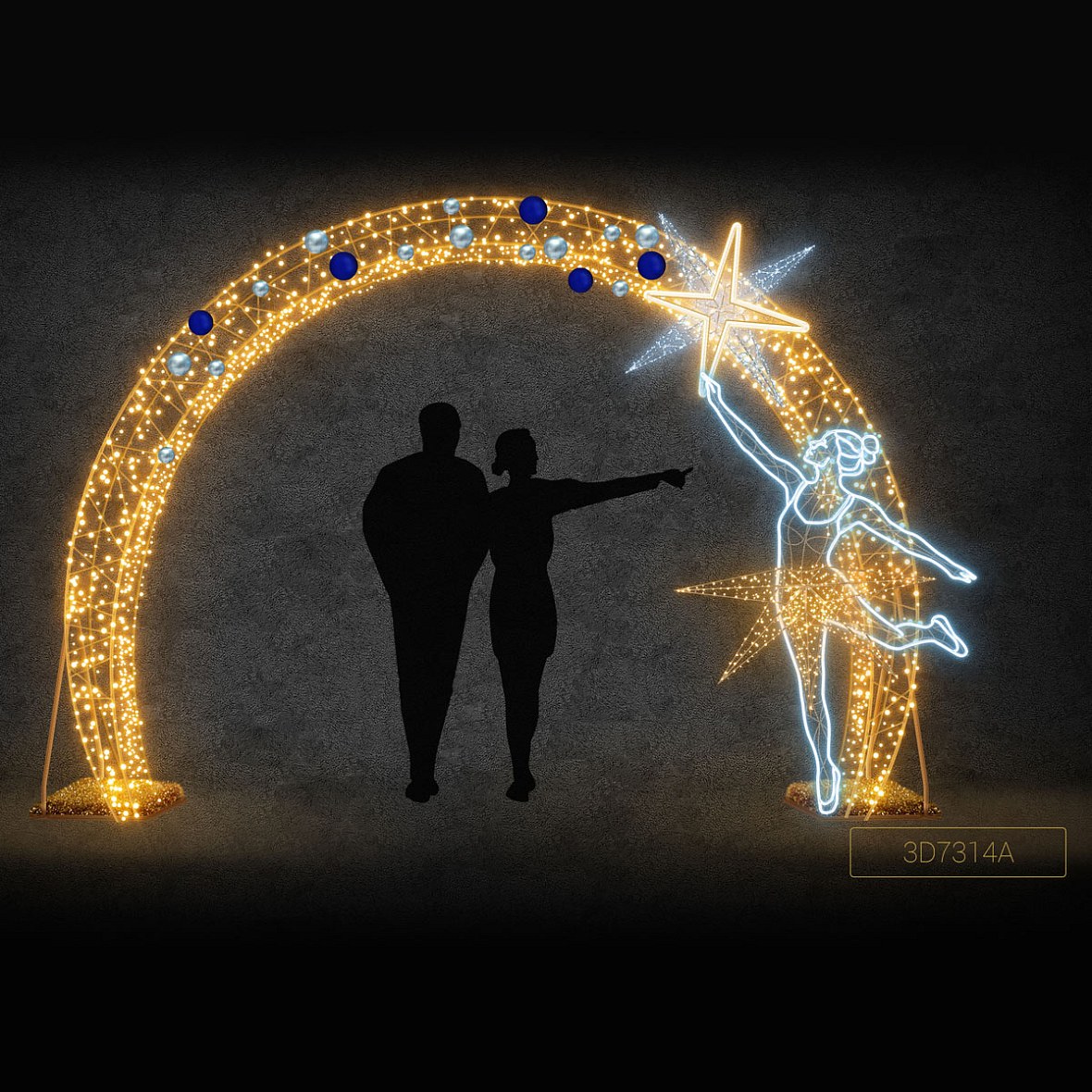 Svetelná brána Eco Fix 3D LED, 400 × 400 × 50 cm, teplá a ľadovo biela, hliník