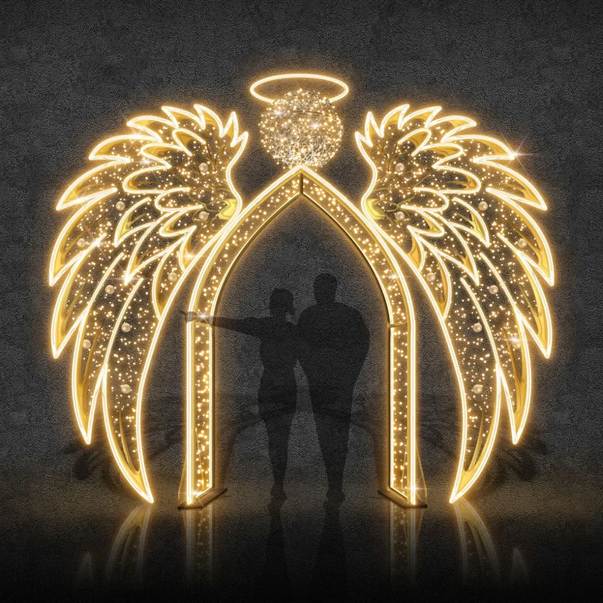 3D LED svetelná brána s krídlami, 405 × 350 × 50 cm, teplá biela, 36 V a 24 V, 160 W, 10 dielov