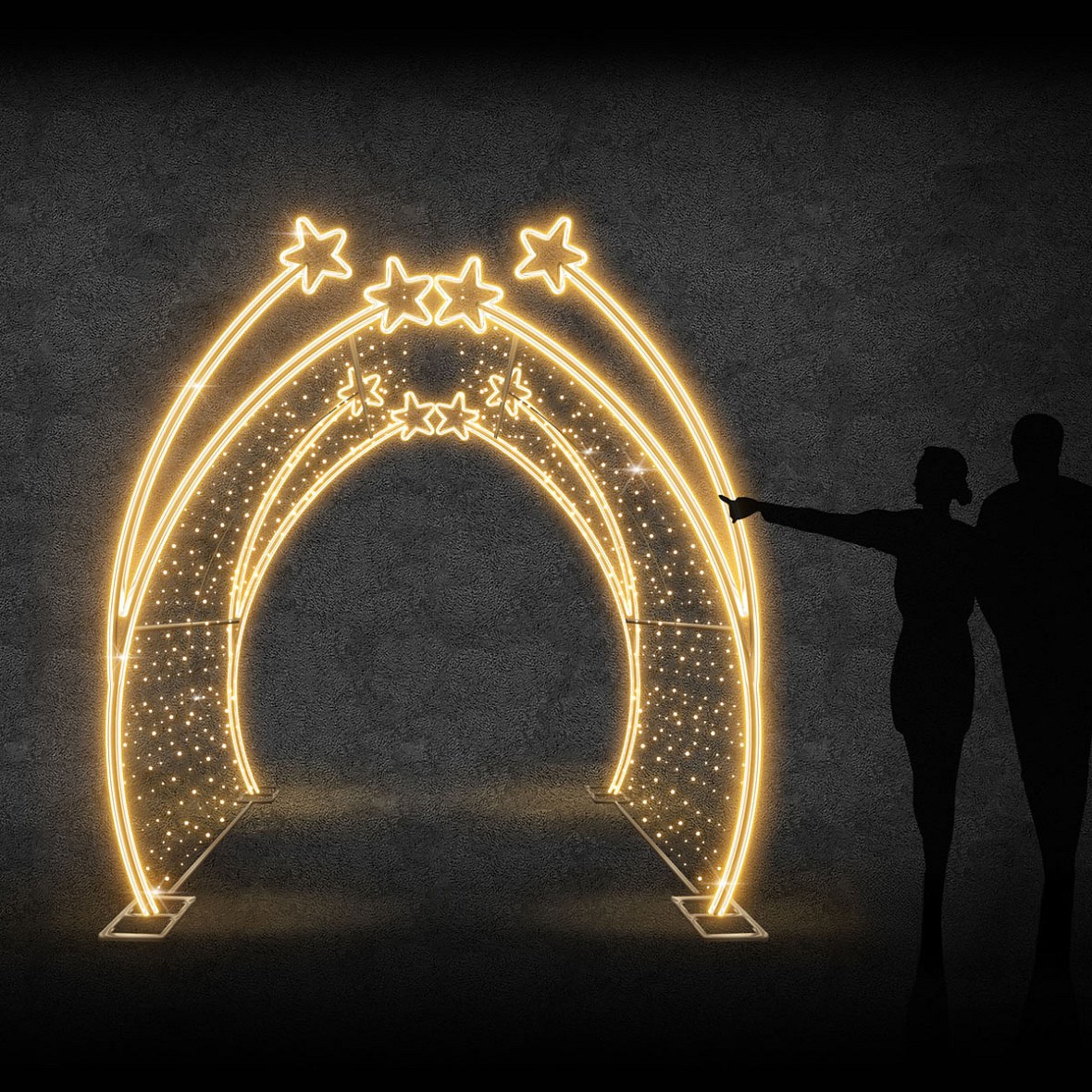 Svetelný tunel Easy Fix 3D LED s hviezdami, 200 × 250 × 200 cm, teplá biela s bleskom, hliník