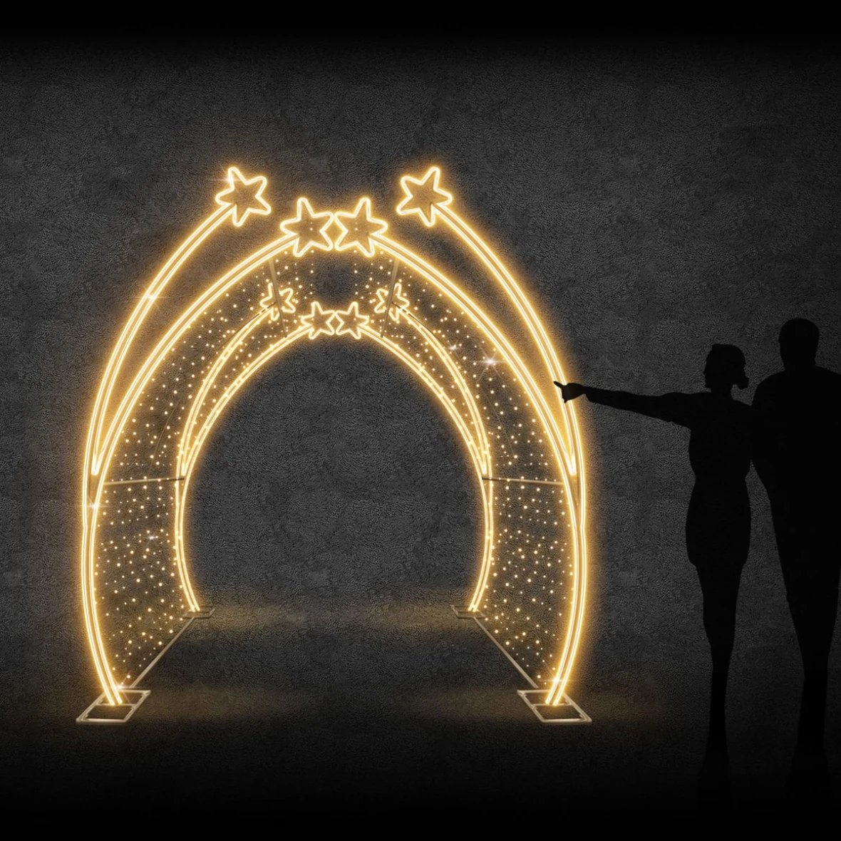 Svetelný tunel Easy Fix 3D LED s hviezdami, 200 × 250 × 200 cm, teplá biela s bleskom, hliník