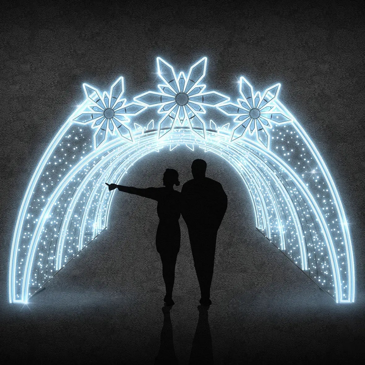 Easy Fix 3D LED svetelný tunel 3 hviezdy, 420 × 300 × 1000 cm, ľadovo biely, hliník