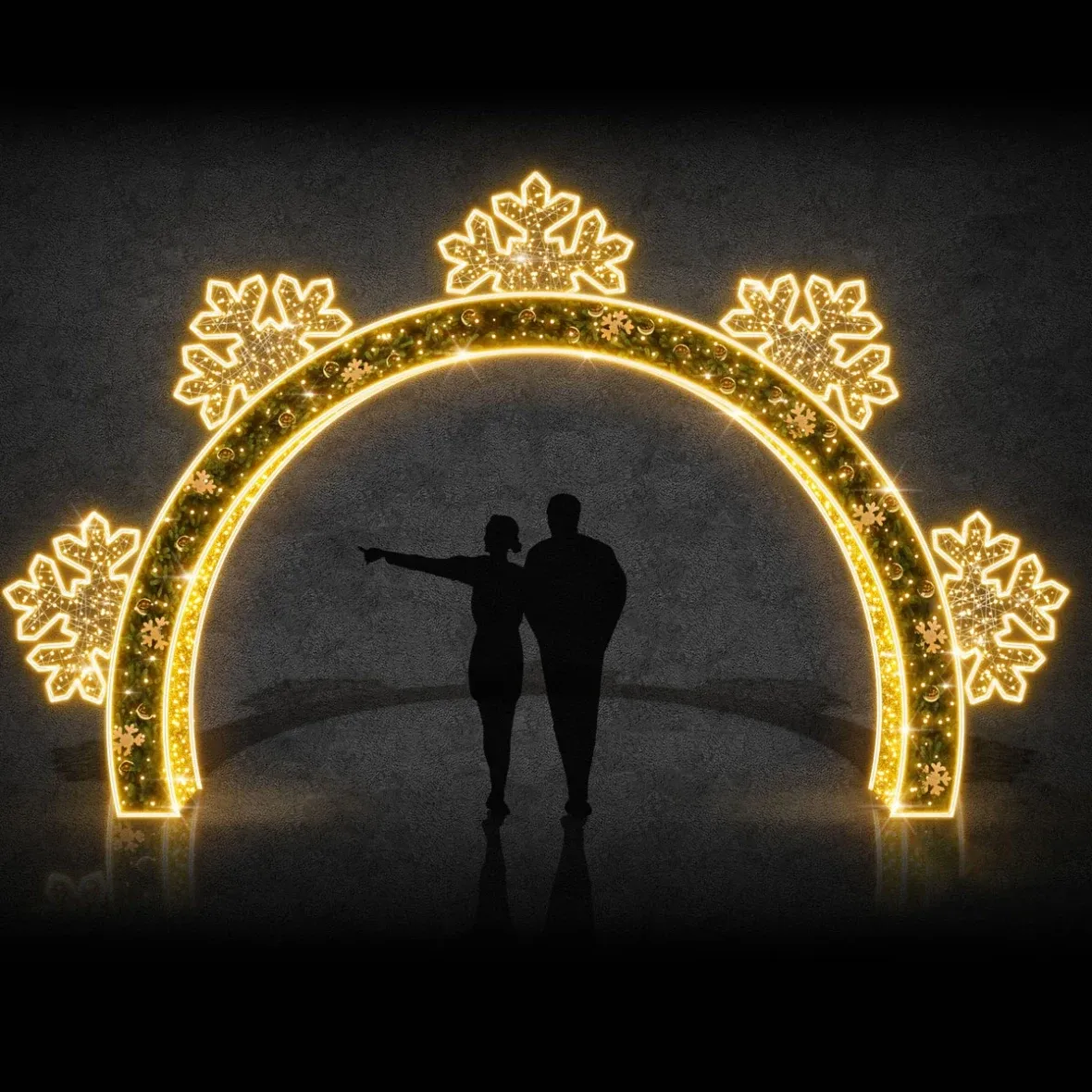 3D LED svetelná brána s polovičnou vločkou, 500 × 450 cm, teplá biela, hliník