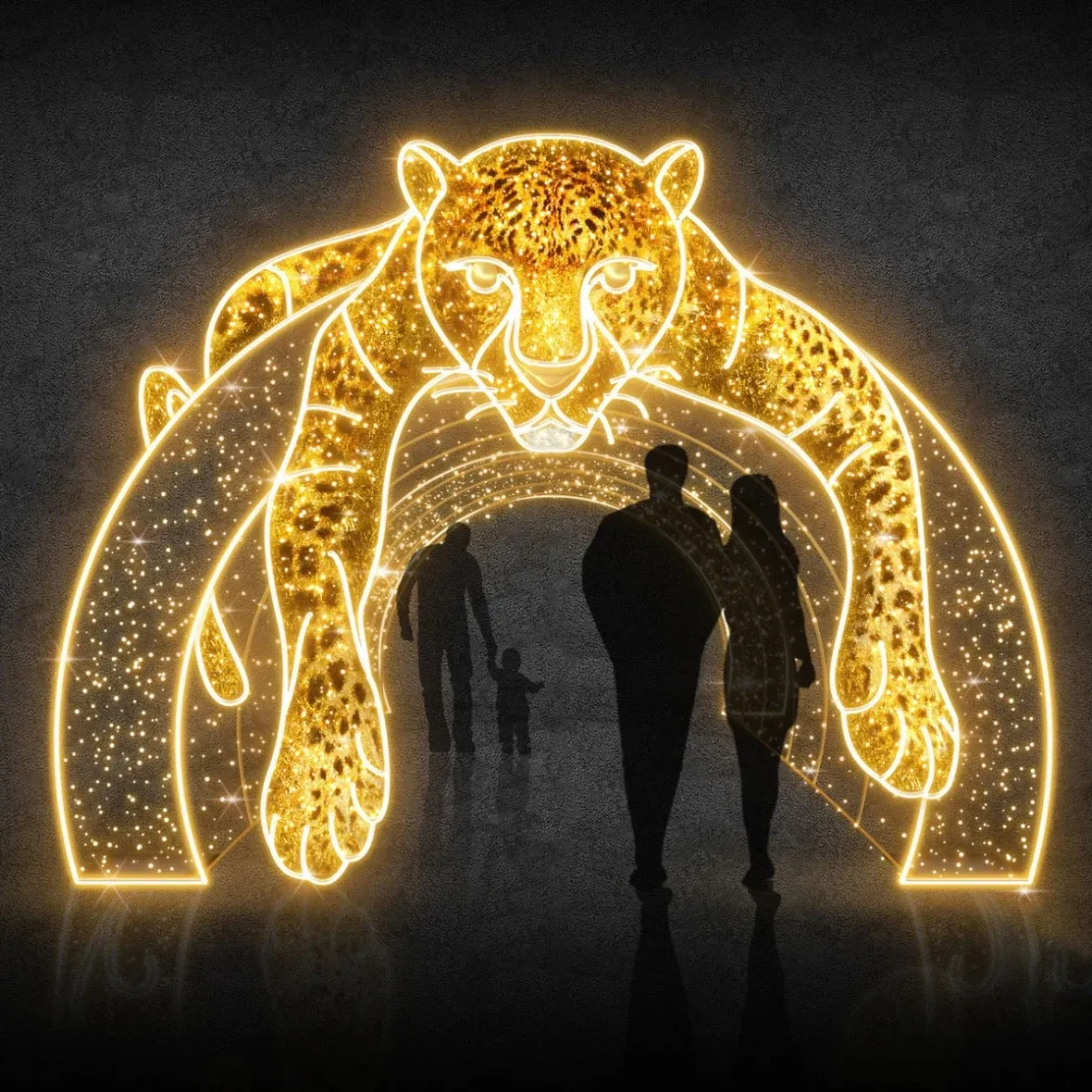 Svetelná brána Eco Fix 3D LED Leopard, 490 × 370 cm, teplá biela, hliník