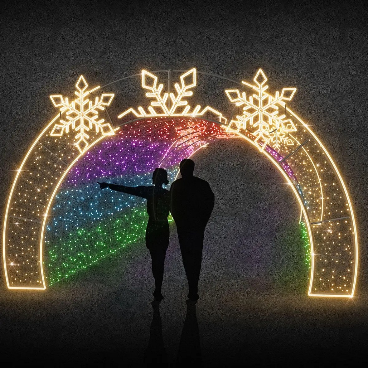 Eco Fix 3D LED svetelný tunel Snehové vločky a Twinkly, 440 × 300 × 800 cm, hliník