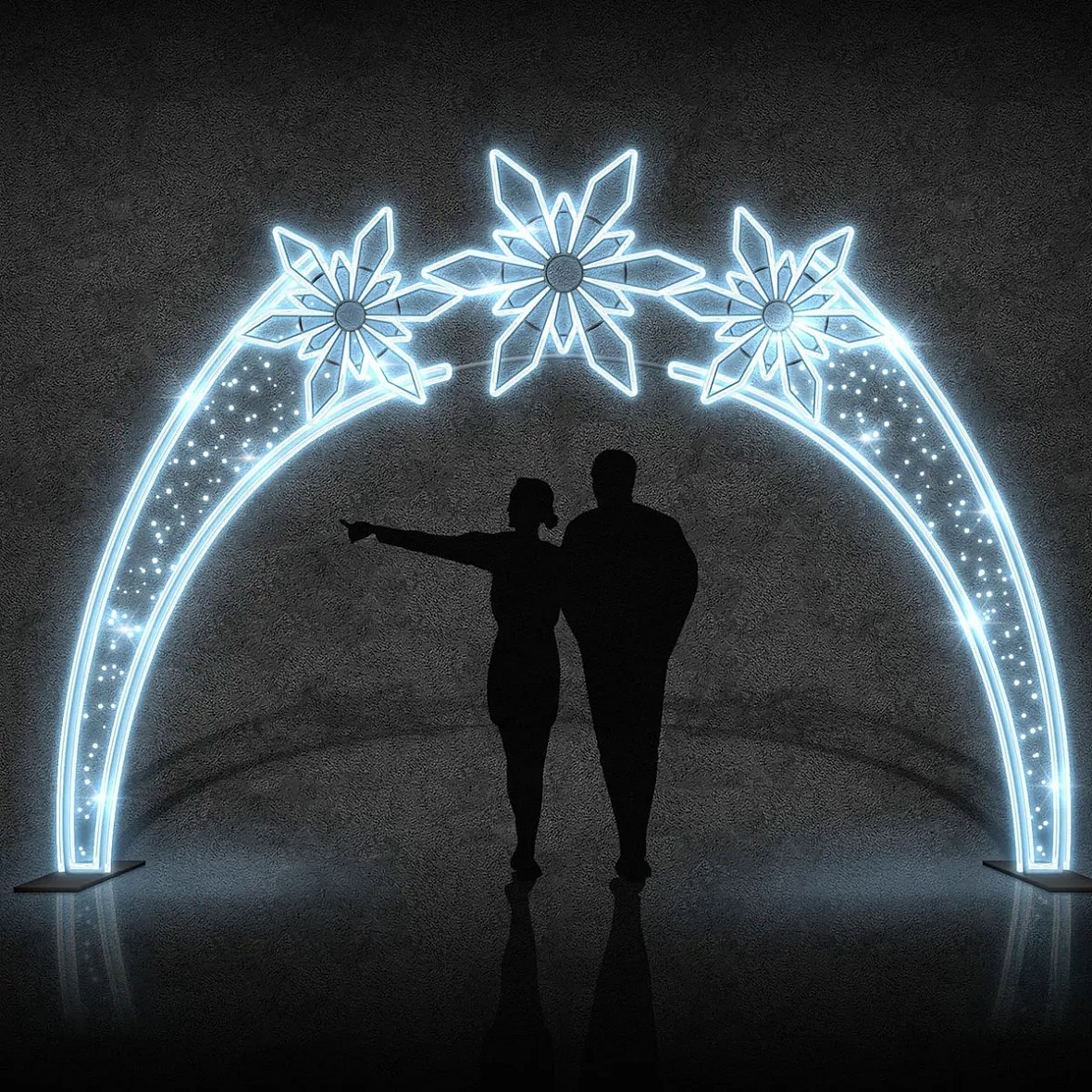 Easy Fix 2D LED svetelná brána 3 vločky DZ527, stojaca, 300 × 320 × 4 cm, ľadovo biela, hliník