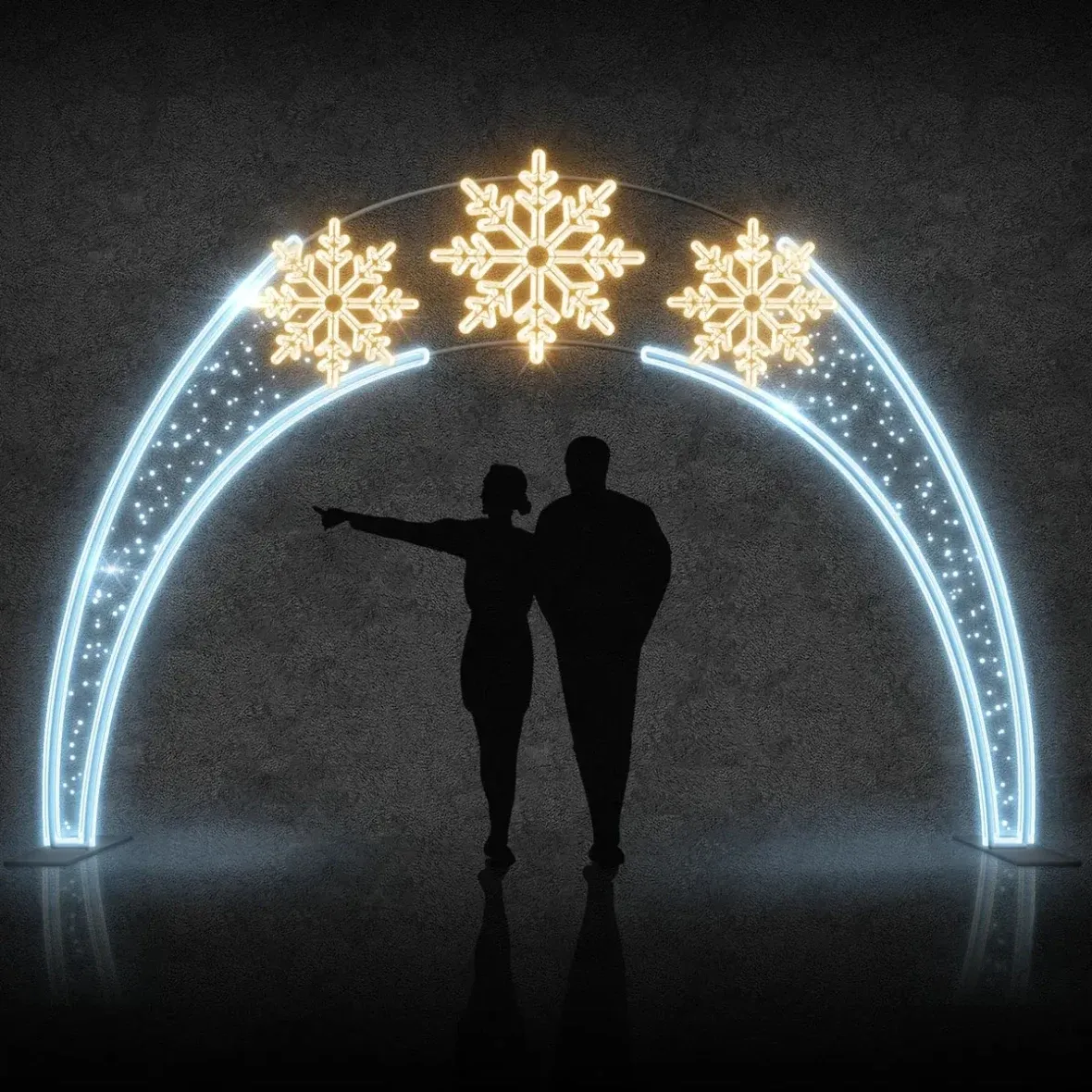 Easy Fix 2D LED svetelná brána 3 vločky DZ105W, stojaca, 440 × 340 cm, ľadová a teplá biela, hliník