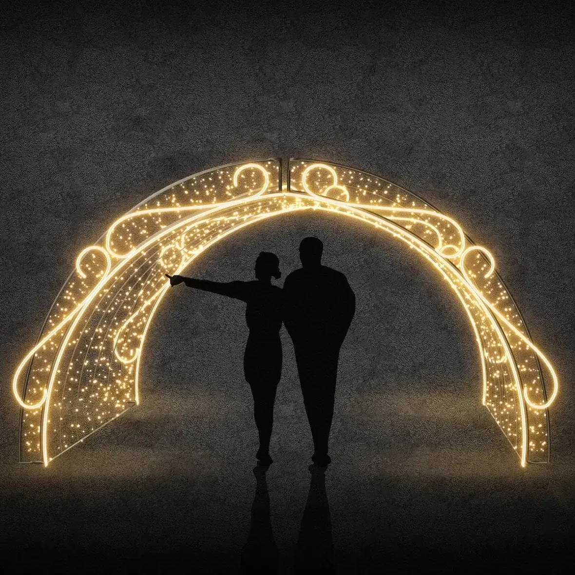 2D svetelná ozdoba brány Easy Fix LED, 515 × 265 × 60 cm, teplá biela, stojaca, hliník