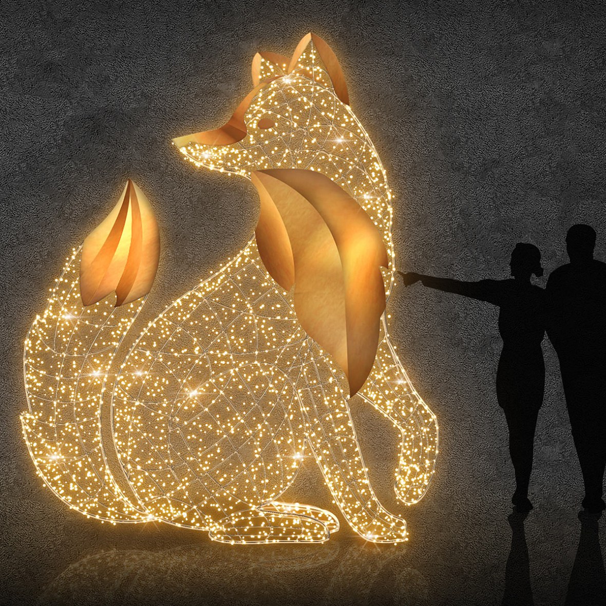 3D LED svetelná líška na sedenie 300 cm, teplá biela, hliník