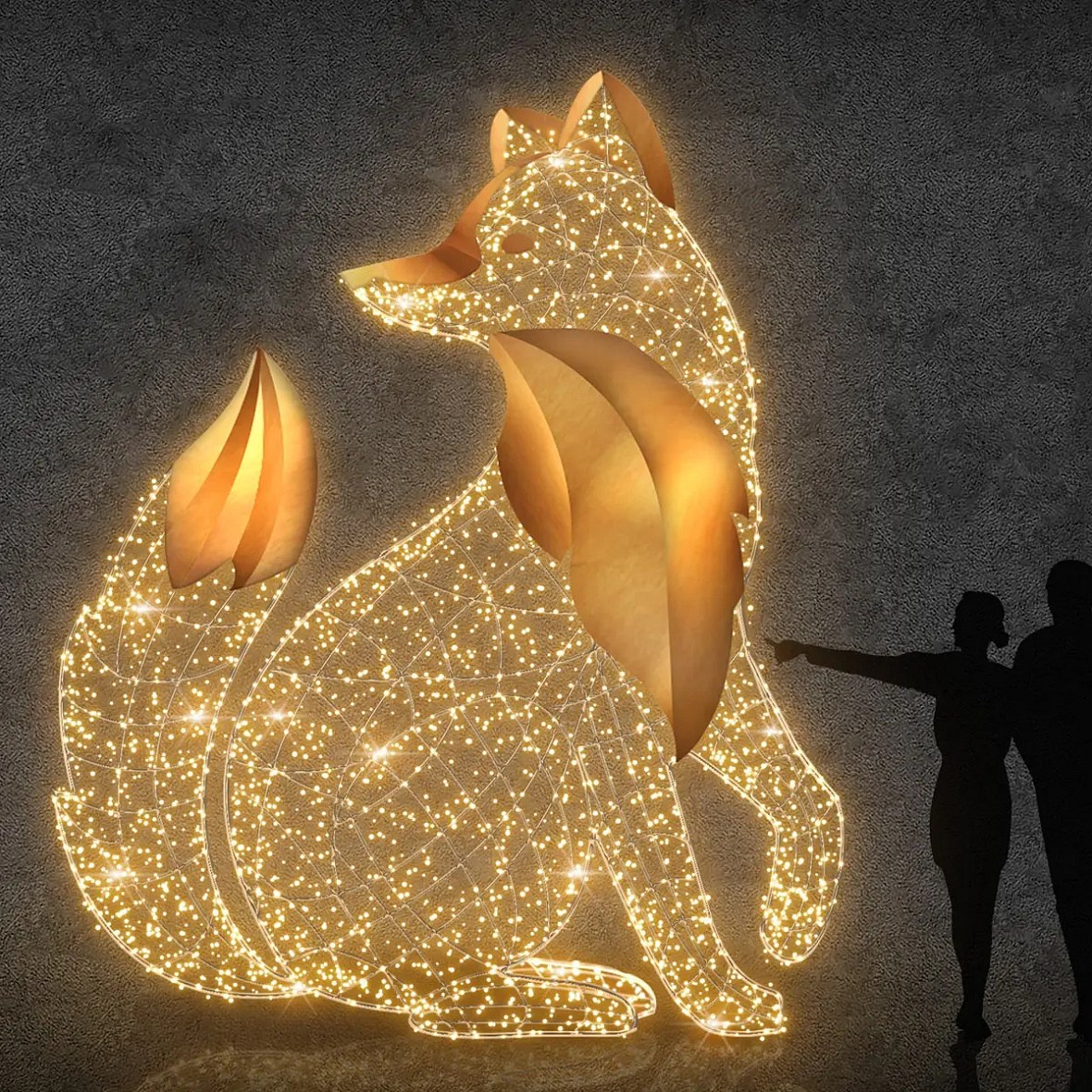 3D LED svetelná líška na sedenie 350 cm, teplá biela, hliník