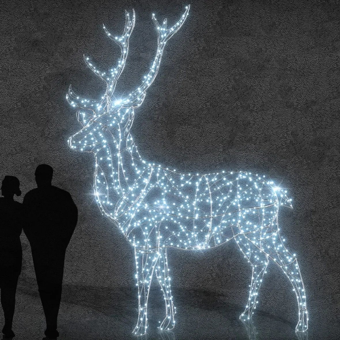 3D LED svetelný jeleň 350 cm, 36 V, 40,3 W, ľadovo biely, zo 4 častí