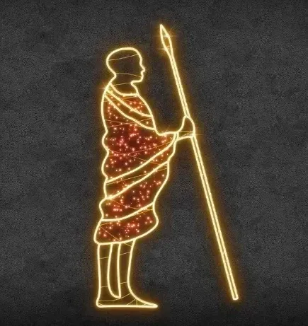 Eco Fix 2D LED svetelná postava Afričan, 114 × 225 cm, teplá biela, stojaca, 3D tlač