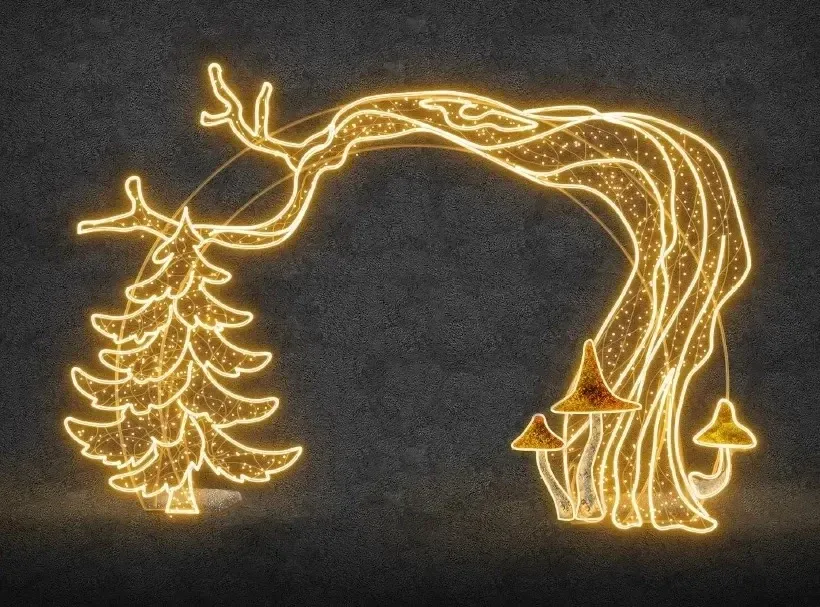 Eco Fix 2D LED svetelná brána s hubami a stromami, stojaca, 650 × 400 × 99 cm, teplá biela, stojaca, 3D tlač