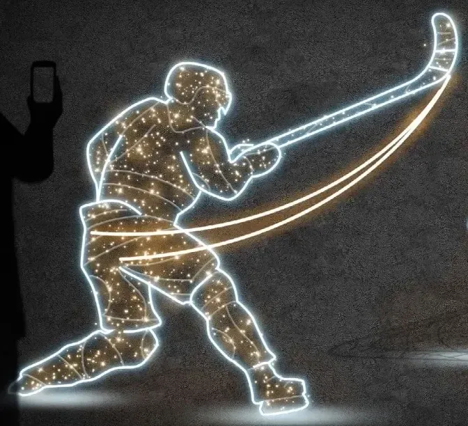 Eco Fix 2D LED svetelná dekorácia, hokejista II, 157 × 140 × 4 cm, teplá a ľadová biela, závesná, 3D tlač