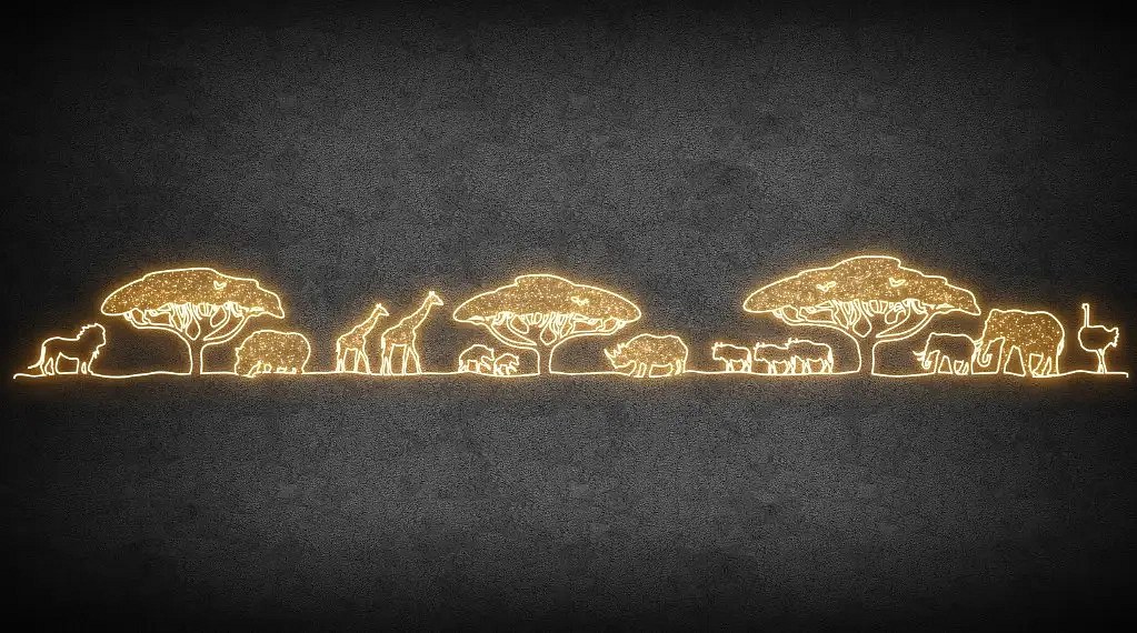 Eco Fix 2D LED africké zátišie, 1721 × 193 cm, teplá biela, stojaca, 3D tlač, hliník