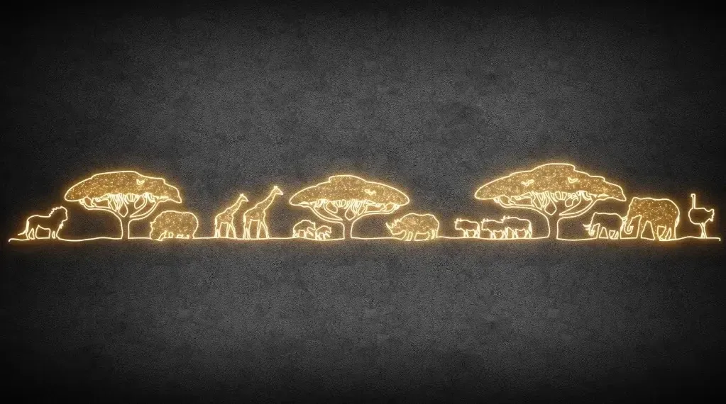 Eco Fix 2D LED africké zátišie, 1721 × 193 cm, teplá biela, stojaca, 3D tlač, hliník