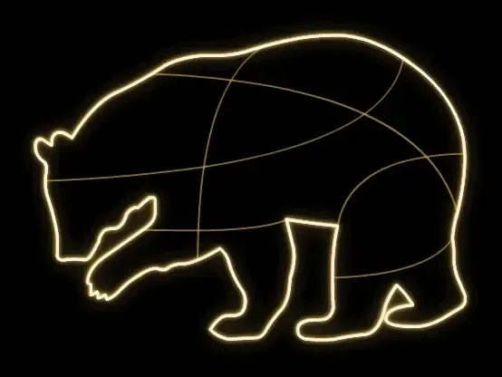 Svetelný medveď Eco Fix 2D LED, závesný, 130 × 166 × 3 cm, teplá biela, 3D tlač, zlatá