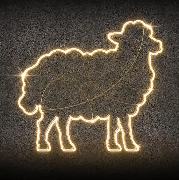 2D LED svetelná ovca, 160 × 130 cm, teplá biela, stojaca, hliník