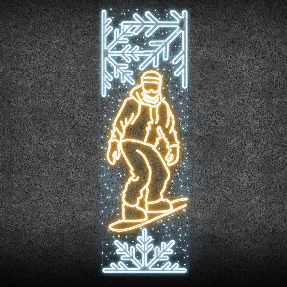Easy Fix 2D LED svetelný banner snowboardista, 80 × 247 cm, teplá a ľadová biela, dekor pre verejné osvetlenie, hliník