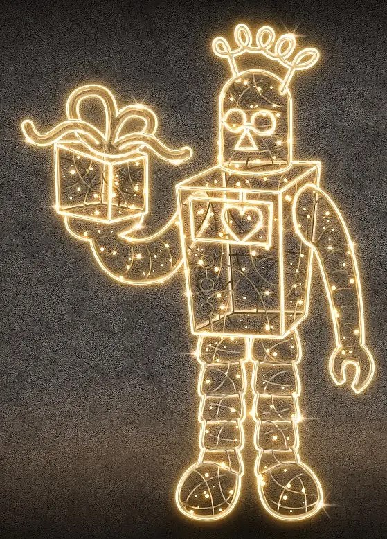 Svetelný robot Eco Fix 2D LED, 200 × 140 cm, teplá biela, stojaci, 3D tlač, hliník