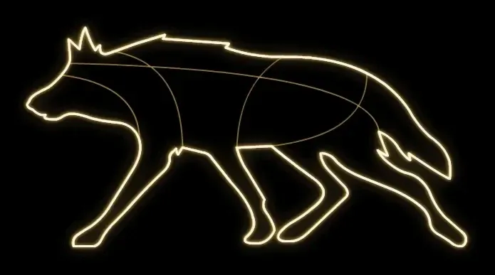 Easy Fix 2D LED svetelný vlk, 240 × 120 × 60 cm, teplá biela, stojaci, 3D tlač, hliník