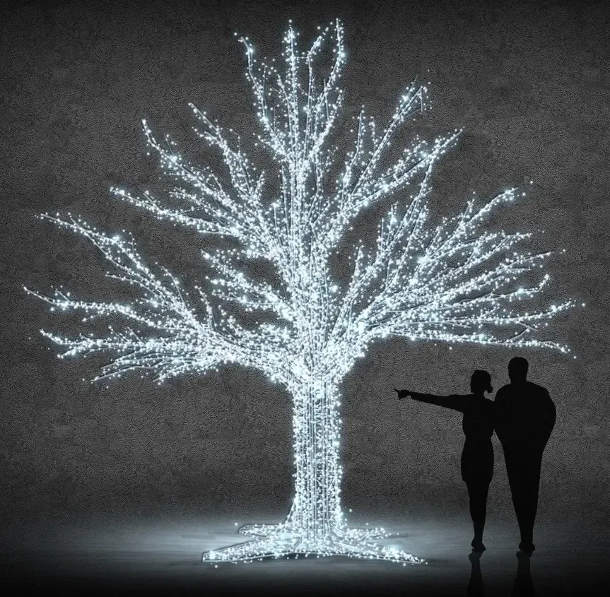 Eco Fix 3D LED listnatý stromček 400 cm, ľadovo biely, hliník